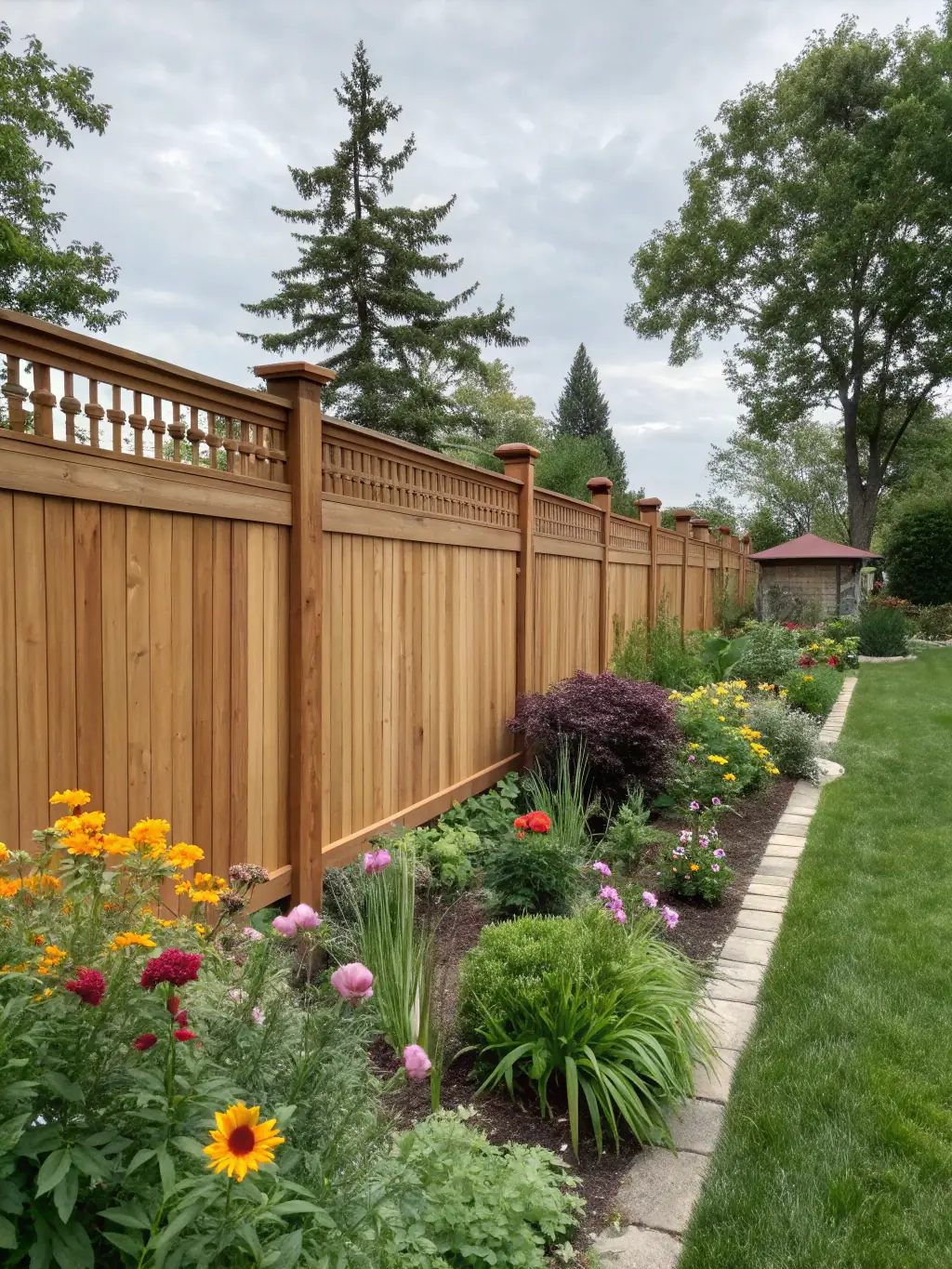 A sturdy and private wooden fence enclosing a backyard, providing seclusion and security for a family home.